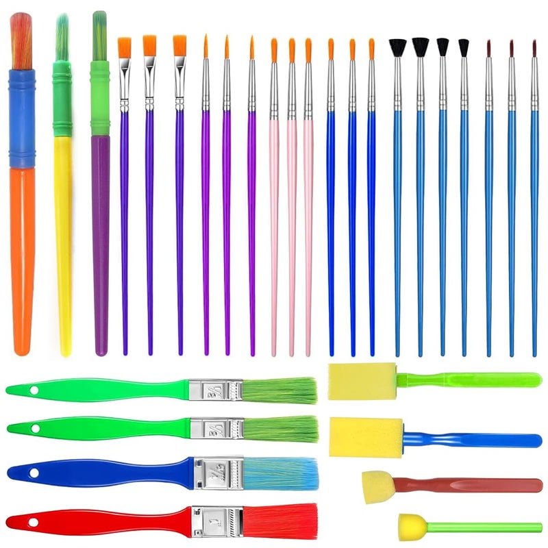HASTHIP® Acrylic Painting Brushes Set of 30 Pcs With Nylon Bristles & Sponge Brushes, Non-Toxic Art Kit for Kids & Adults, Ideal for Canvas, Wood, Fabric, Ceramics & Graffiti Painting - Image 1