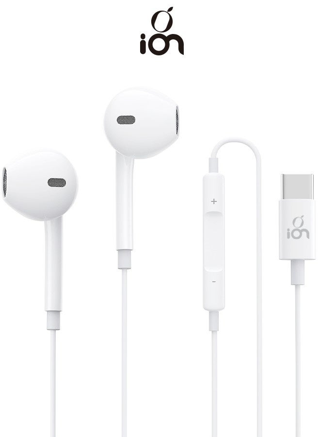 ION Type C wired headphones. Type C headphones with clear and loud sound. wired earphones with a high definition microphone. 1 meter Type C wired headphones. type c earphones with a comfortable design. Compatible with iPhones, Samsung, Huawei, Xiaomi, and many other devices. - Image 1