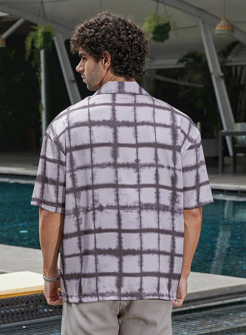 CAHOOT  Men's Charcoal Grey Dye-Graph Satin Oversized Shirt for Men | Best Price UAE