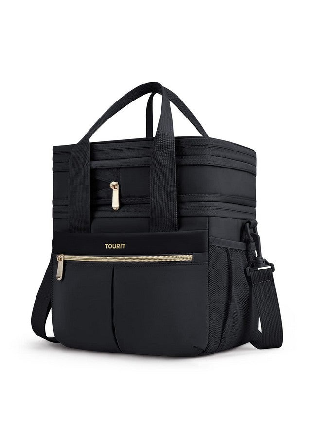 TOURIT Insulated Lunch Box Bag, Double Deck Leakproof Cooler Tote for Work Office Picnic, Expandable Lunch Container, Black - Image 1