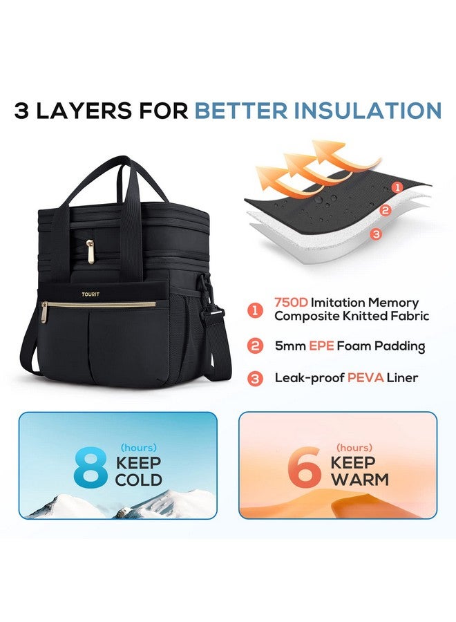 TOURIT Insulated Lunch Box Bag, Double Deck Leakproof Cooler Tote for Work Office Picnic, Expandable Lunch Container, Black - Image 4