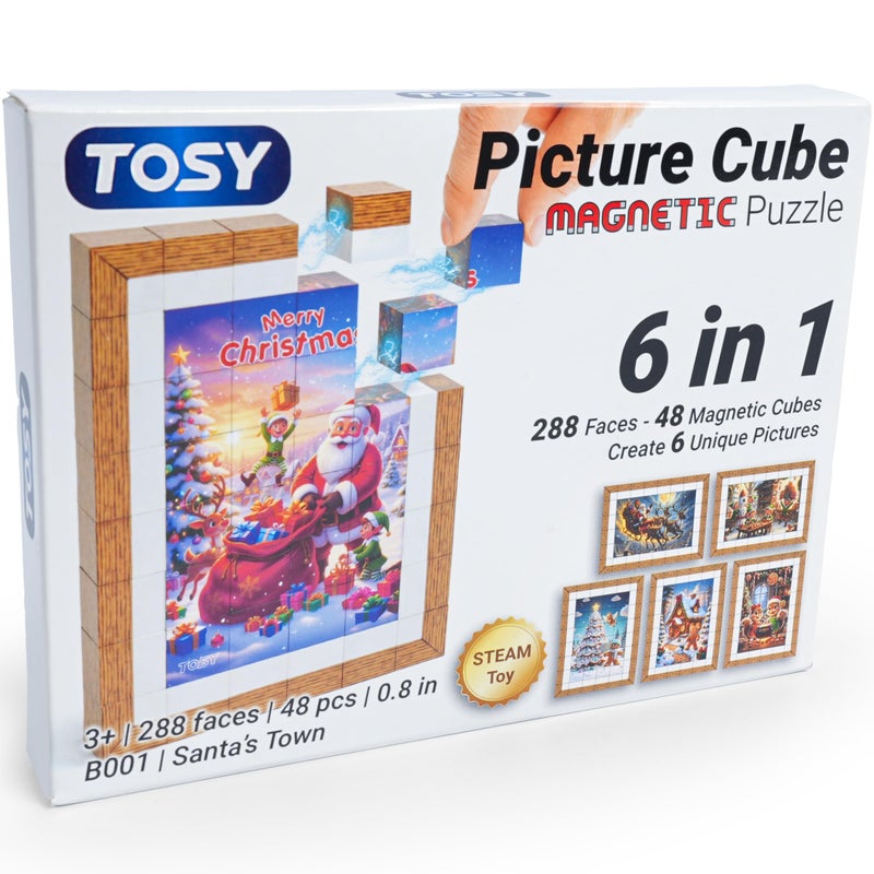 TOSY Picture Cube Santas Town 6in1 Magnetic Picture Puzzle 48 Blocks 288 FacesMagnets 08 in B001 Seamless UV Art DisplayReady Frame Collectible STEMSTEAM Gift for Kids Adults - Image 3