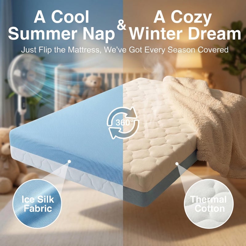 DeerFable Dual Sided Baby Crib Mattress, 5 Inch Thick Soft & Firm Memory Foam Breathable Toddler Mattress, 4 in1 Standard Baby Bed Mattresses with Removable Washable Cover 52x27.6x5 - Blue - Image 4