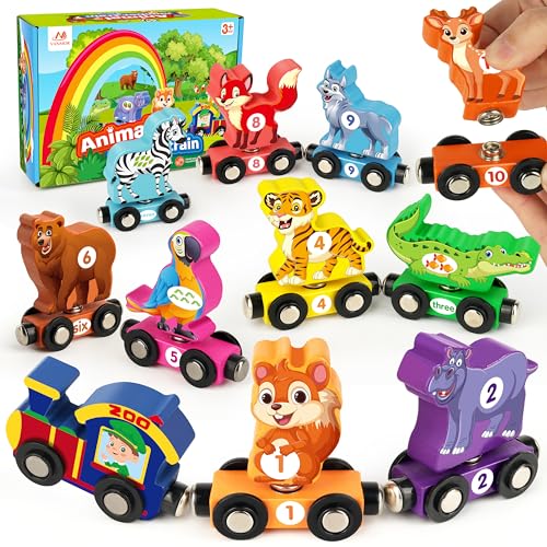 Vanmor Wooden Train Set for Toddlers Magnetic Animal Number Train Toys for Ages35 Toddler Learning Toys Fine Motor Skills Educational Toys Preschool Activities Toddler Boy Girl Gifts - Image 1