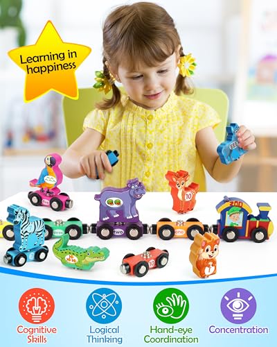 Vanmor Wooden Train Set for Toddlers Magnetic Animal Number Train Toys for Ages35 Toddler Learning Toys Fine Motor Skills Educational Toys Preschool Activities Toddler Boy Girl Gifts - Image 5
