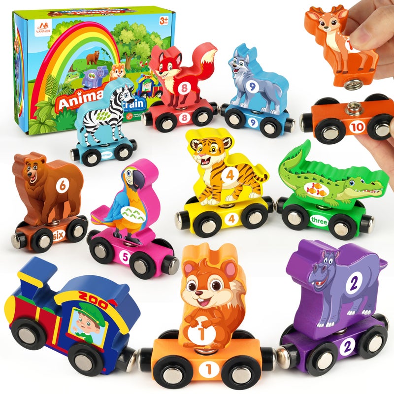 Vanmor Wooden Train Set for Toddlers Magnetic Animal Number Train Toys for Ages35 Toddler Learning Toys Fine Motor Skills Educational Toys Preschool Activities Toddler Boy Girl Gifts - Image 3
