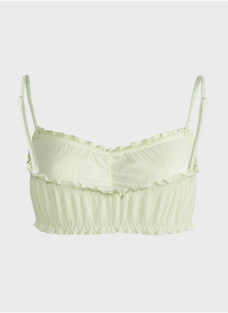 MANGO - Ruffle Detail Ruched Bikini Top - Image 1