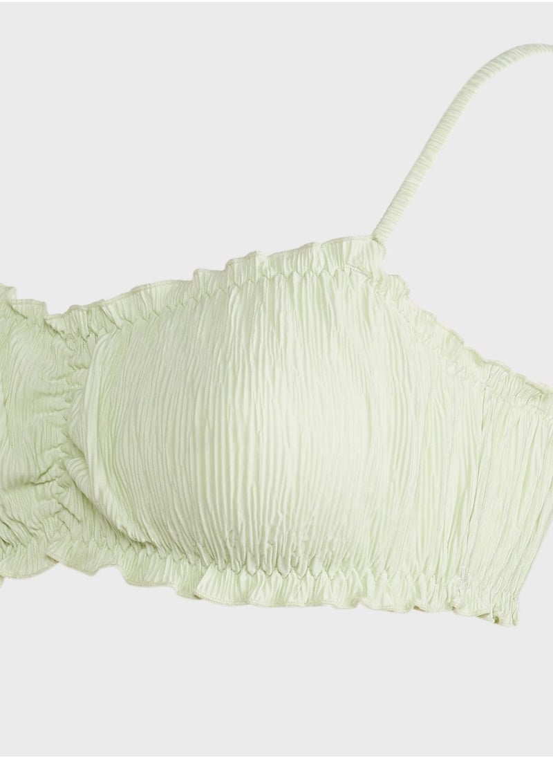 MANGO - Ruffle Detail Ruched Bikini Top - Image 1