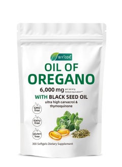 BIYODE Oil of Oregano Extract, Contains Antioxidant Properties, Oil of Oregano 6000 mg +Black Seed Oil 200 mg, 300 Rapid Release Softgels  - Image 1