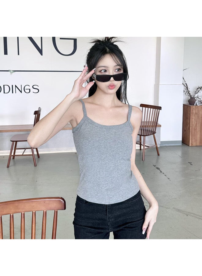 Modal Basic Thin Strap Tank Top With Chest Pad Women's Inner And Outer Wear Sleeveless Bottoming Girl Tube Top - Image 1