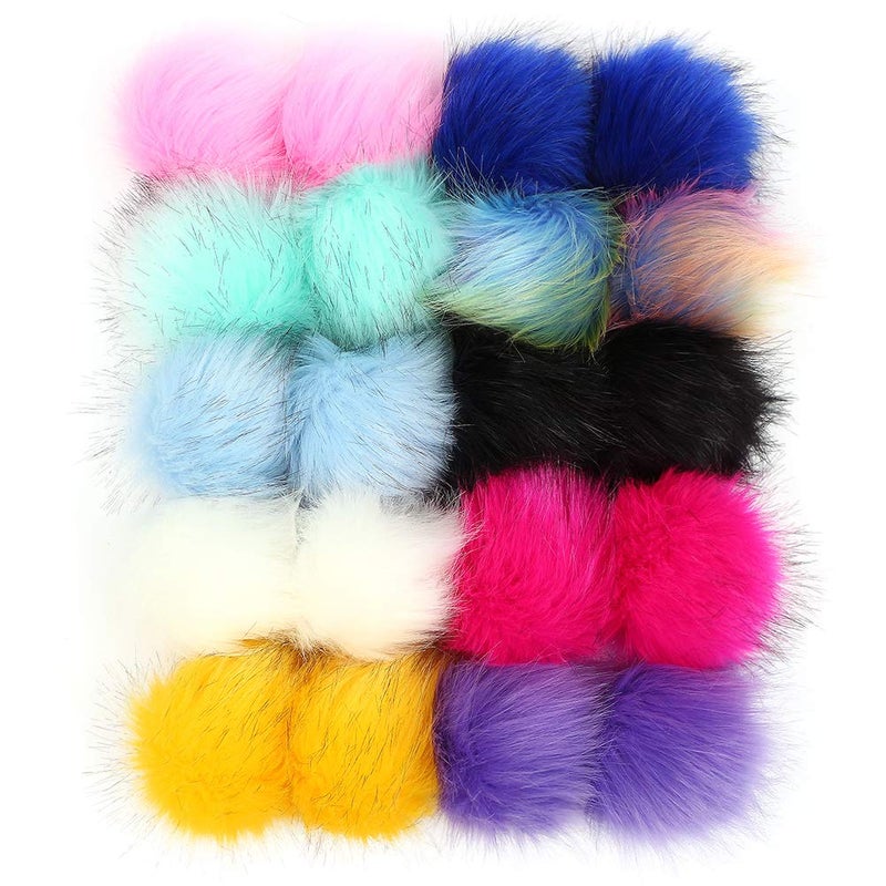 20 Pcs Colorful Faux Fur Pom Poms Balls 4 Inch Fluffy Fur Pompoms with Elastic Loop for Knitted Hat Gloves Bags Keychains Accessories 10 Bright Colors 2 Pcs Per Color