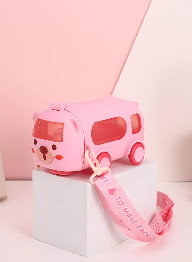 يونيكورن زجاجة مياه لطيفة على شكل حافلة، مقاومة للكسر، قابلة للحمل، قطعة واحدة، مع شفاطة | كوب شرب بلاستيكي للمدرسة والسفر - Image 2