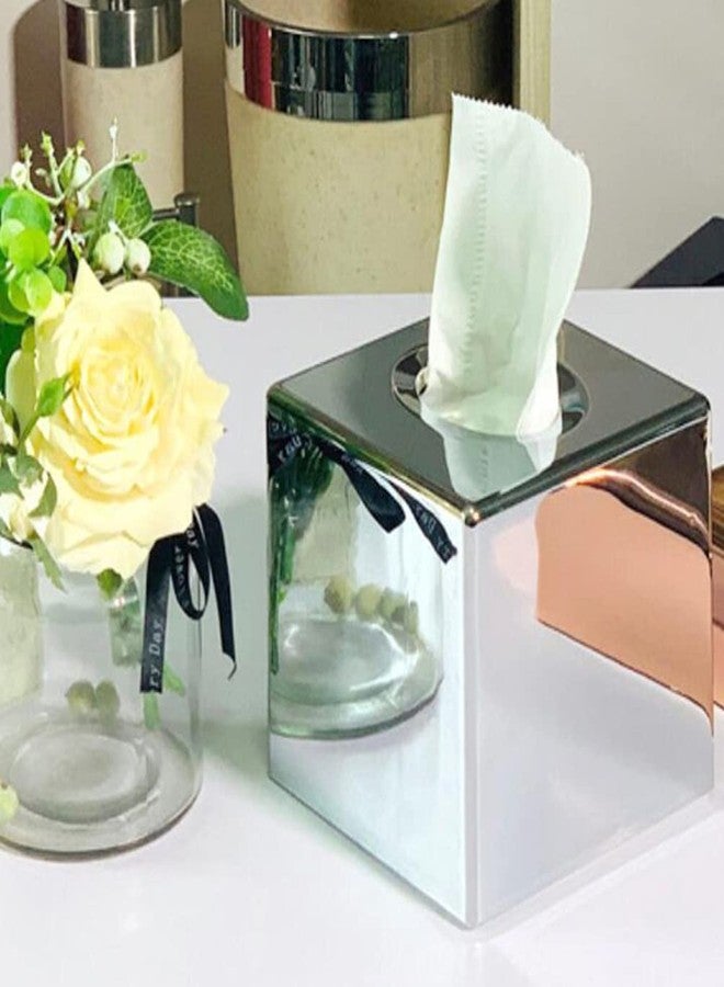 BESPORTBLE Electroplating Silver Tissue Box Cover, Square Abs Napkin Holder for Bathroom, Office, Kitchen, Living Room, Bedroom, Decorative Tissue Dispenser Box - Image 2