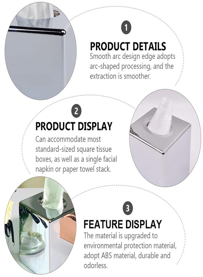 BESPORTBLE Electroplating Silver Tissue Box Cover, Square Abs Napkin Holder for Bathroom, Office, Kitchen, Living Room, Bedroom, Decorative Tissue Dispenser Box - Image 5