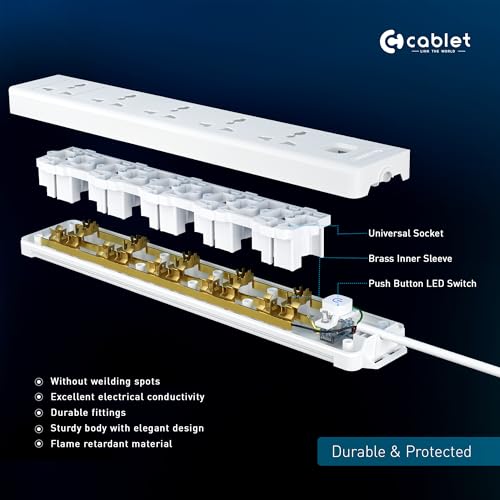Cablet 5 Way Extension Board - 5 Universal Socket + 1 Switch, 10A and 2500W - 4.5m Heavy Duty Cable - White, Medium (Cablet 5010-45) - Image 3