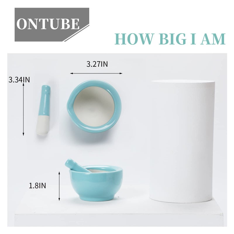 ONTUBE Mortar and Pestle Set, Ceramic Stoneware Spice Herb Grinder Pill Crusher Set (3.2 Inch-Turquoise) - Image 2