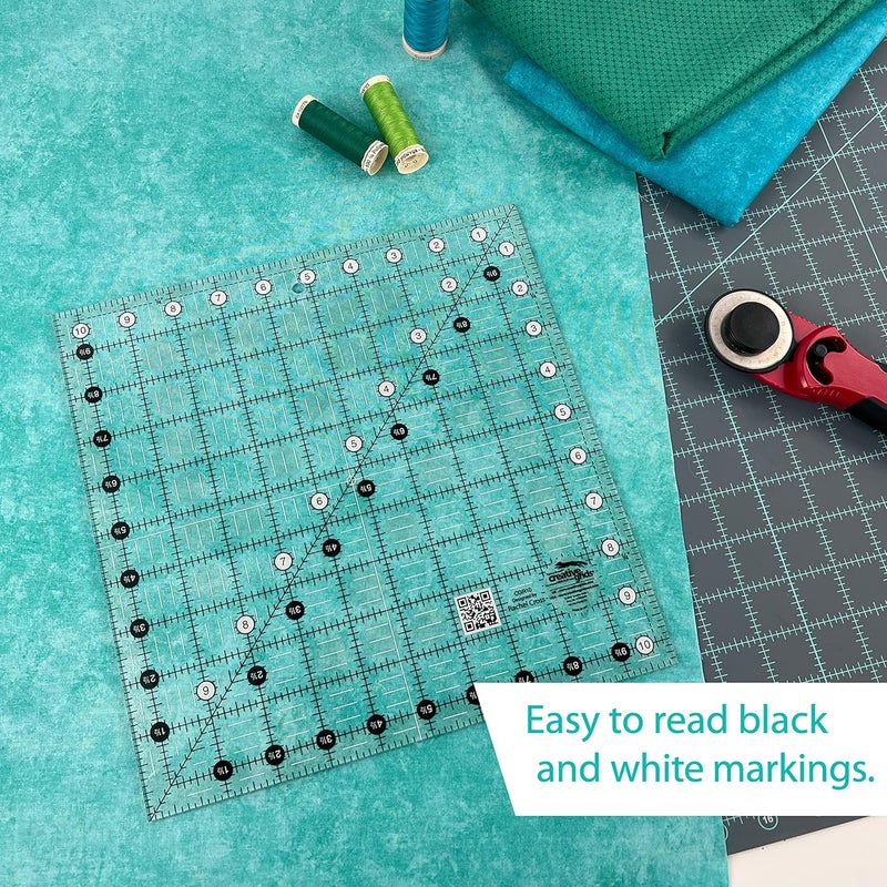 Creative Grids Quilt Ruler 10-1/2in x 10-1/2in Square – CGR10 – Made in USA, Non-Slip Grip Acrylic Quilting, Sewing, Crafting, Patchwork Ruler for Measuring & Cutting Fabric - Image 3