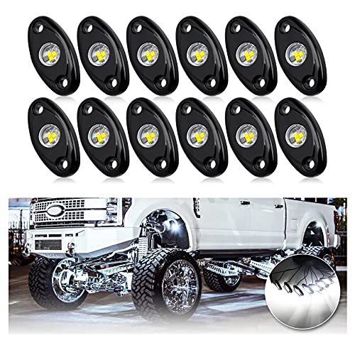 OPP ULITE White LED Rock Lights Kit, 12 Pods Underglow for Jeep Offroad Truck Car ATV SUV Boat Motorcycle Vehicle Under Body Glow Lamp Trail Fender Lighting (12pods Rock W) - Image 1