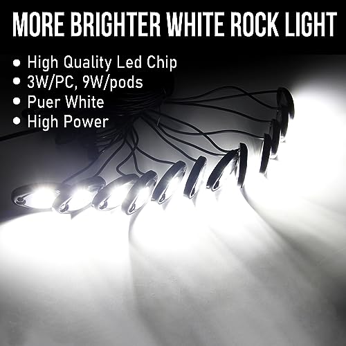 OPP ULITE White LED Rock Lights Kit, 12 Pods Underglow for Jeep Offroad Truck Car ATV SUV Boat Motorcycle Vehicle Under Body Glow Lamp Trail Fender Lighting (12pods Rock W) - Image 2