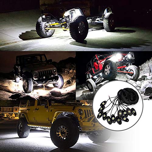 OPP ULITE White LED Rock Lights Kit, 12 Pods Underglow for Jeep Offroad Truck Car ATV SUV Boat Motorcycle Vehicle Under Body Glow Lamp Trail Fender Lighting (12pods Rock W) - Image 4