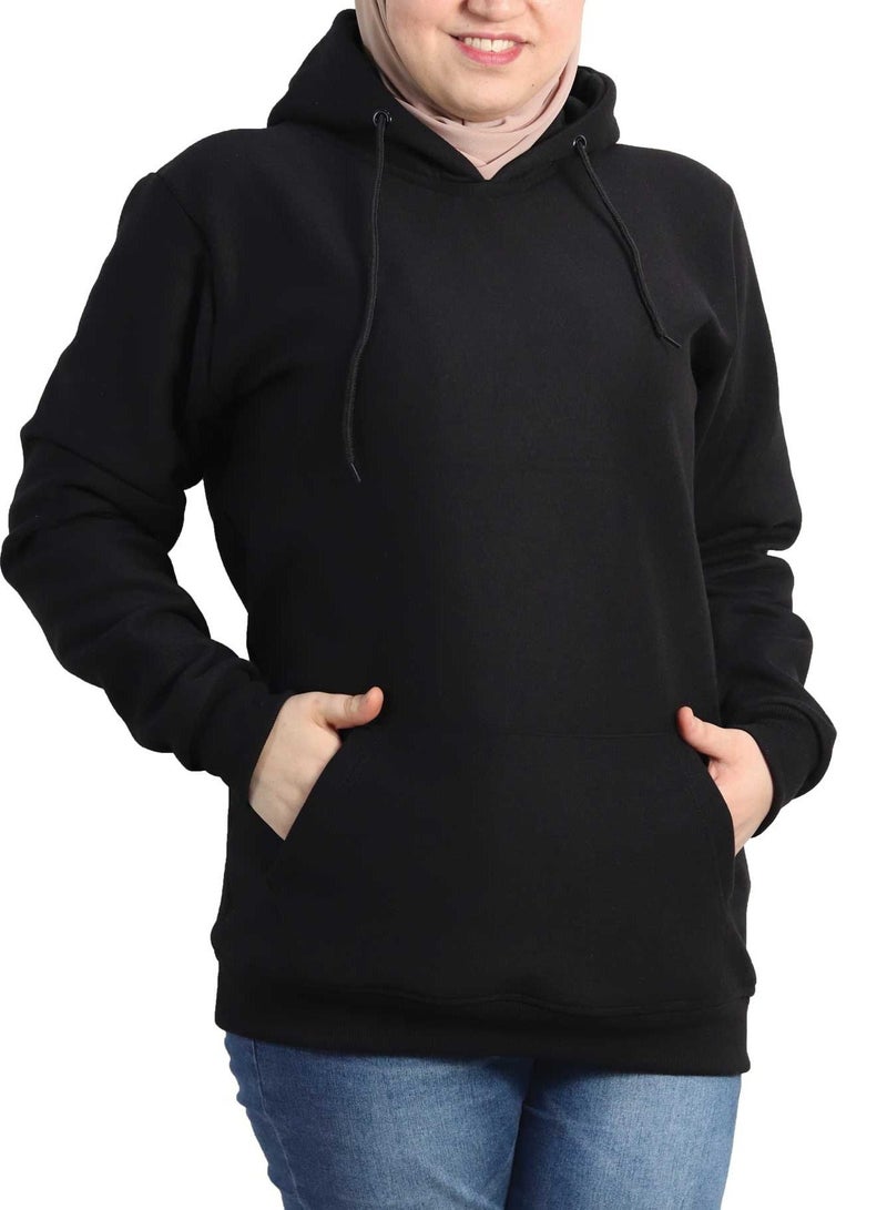 OneHand Long Hoodie Melton Cotton For Women - Black - Image 1