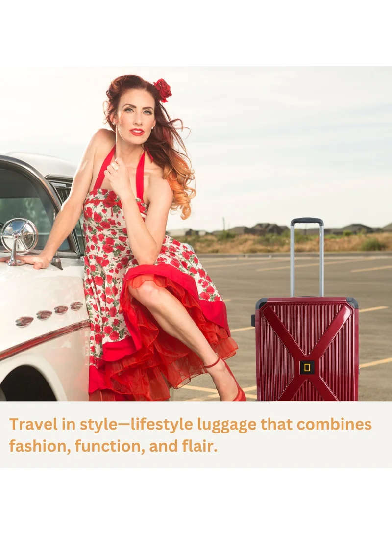 NATIONAL GEOGRAPHIC National Geographic Metallic PC Hardside Luggage Metallic Red Medium Trolley Bag, Lightweight Durable Anti-Theft Zipper TSA Lock, 4 Double Spinner Wheels, Expandable Suitcase with Aluminum Telescopic Handle