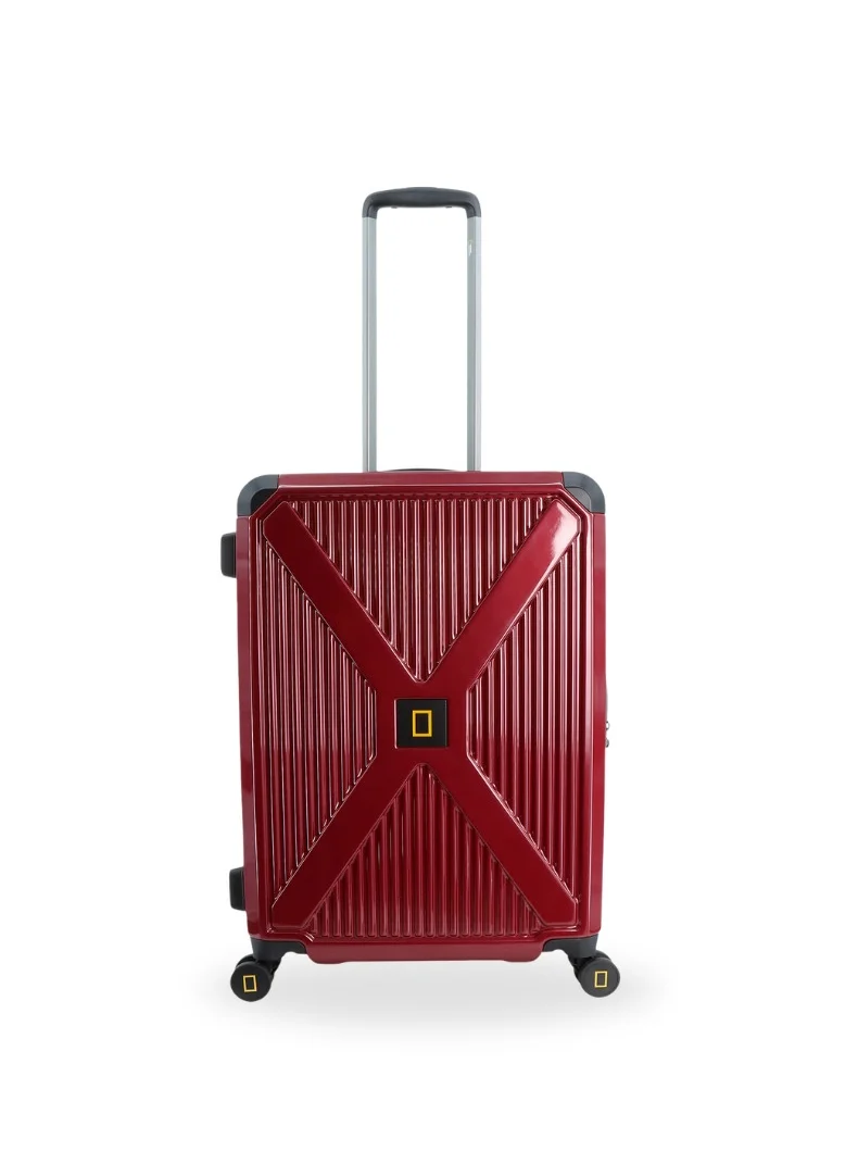 ناشيونال چيوغرافيك National Geographic Metallic PC Hardside Luggage Metallic Red Medium Trolley Bag, Lightweight Durable Anti-Theft Zipper TSA Lock, 4 Double Spinner Wheels, Expandable Suitcase with Aluminum Telescopic Handle