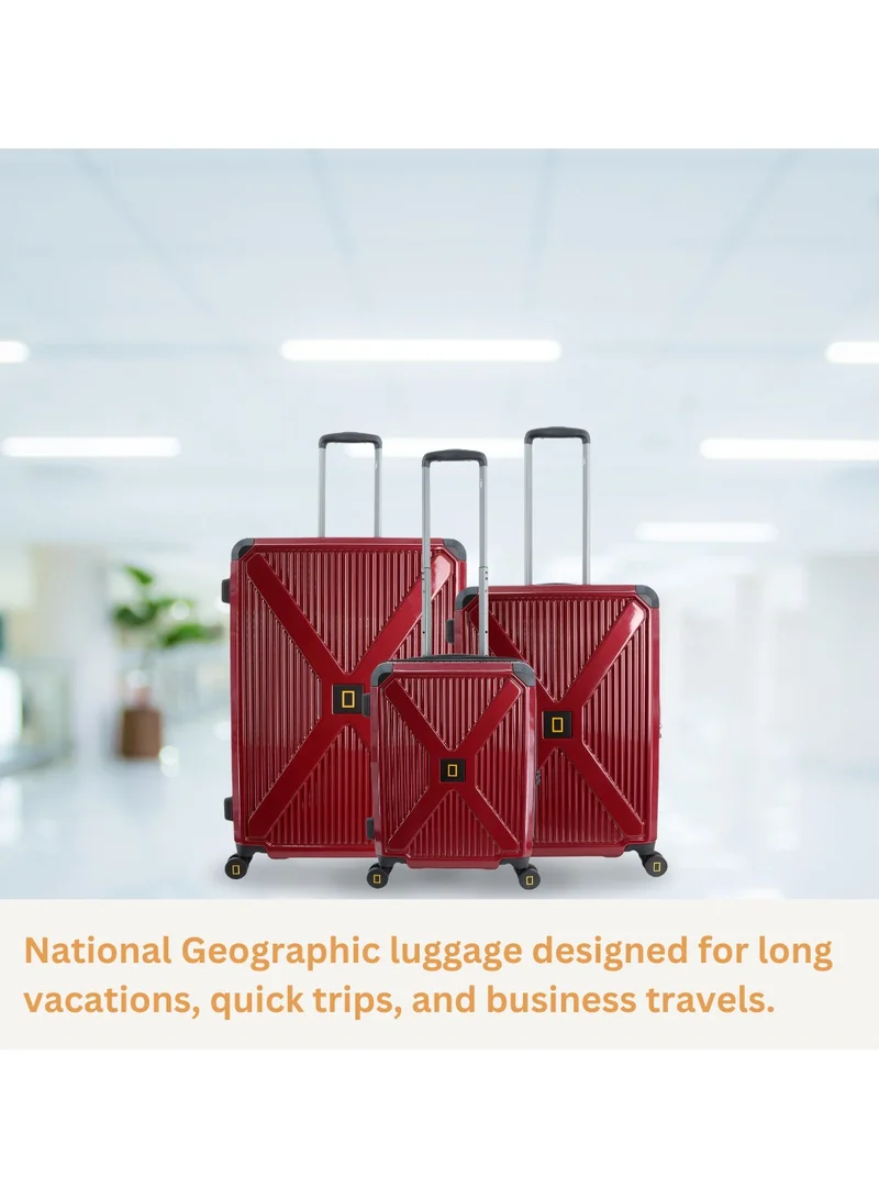 NATIONAL GEOGRAPHIC National Geographic Metallic PC Hardside Luggage Metallic Red Medium Trolley Bag, Lightweight Durable Anti-Theft Zipper TSA Lock, 4 Double Spinner Wheels, Expandable Suitcase with Aluminum Telescopic Handle