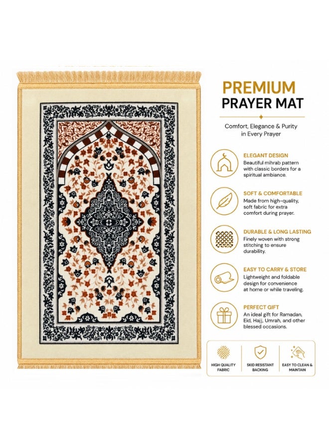 لاكوز سجادة صلاة إسلامية فاخرة (70 × 110 سم) - ناعمة ومريحة، تتميز بنقشة محراب أنيقة وأطراف مزينة بشراشيب، ومصنوعة من نسيج متين مع قاعدة مانعة للانزلاق؛ مناسبة للمنزل والمسجد والسفر - متعددة الألوان. - Image 4