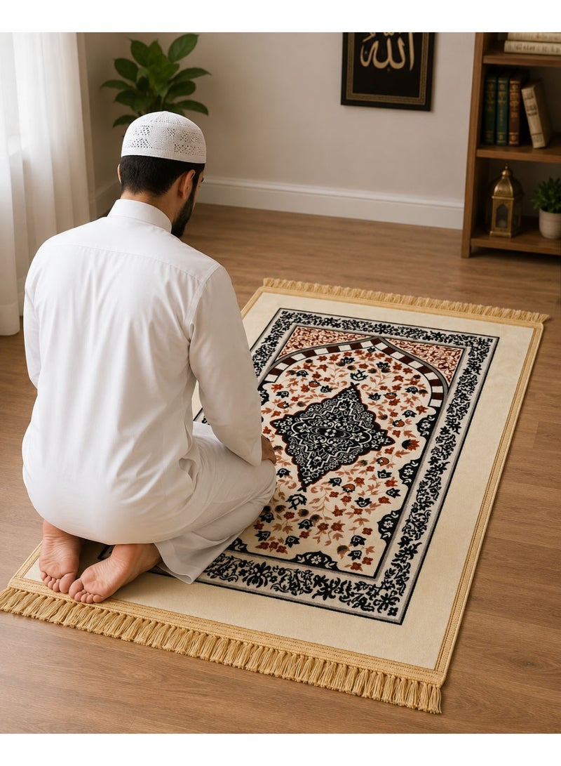 لاكوز سجادة صلاة إسلامية فاخرة (70 × 110 سم) - ناعمة ومريحة، تتميز بنقشة محراب أنيقة وأطراف مزينة بشراشيب، ومصنوعة من نسيج متين مع قاعدة مانعة للانزلاق؛ مناسبة للمنزل والمسجد والسفر - متعددة الألوان. - Image 2