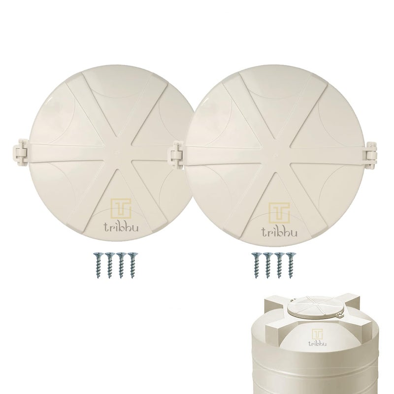TRIBHU TRIBHU Heavy Plastic Water tank lid, Pure Unbreakable Lid, Hinge Type, Durable, 500 L - 2000 L Water Tank Capacity, Round Shape, Closing Lid, (White, 2 Pcs)  - Image 1