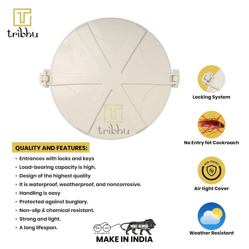 TRIBHU TRIBHU Heavy Plastic Water tank lid, Pure Unbreakable Lid, Hinge Type, Durable, 500 L - 2000 L Water Tank Capacity, Round Shape, Closing Lid, (White, 2 Pcs)  - Image 4
