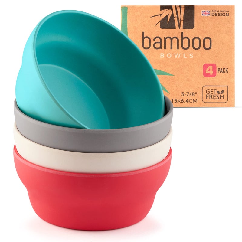 GET FRESH Bamboo Bowls 4 Pack Bamboo Fiber Dinnerware Set Nontoxic Bamboo Dinnerware Multiple Colors Bamboo Fiber Bowls for Healthy Dining