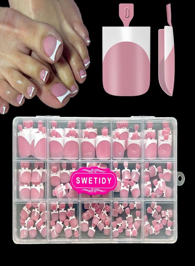 SWETIDY Toe Nail Press Ons, French Tips Toe Press On Nails, 150pcs Square Pre-Designed Soft Gel Thick False Toenail Extension, Berry Pink Full Cover Acrylic for DIY 15 Sizes - Image 1