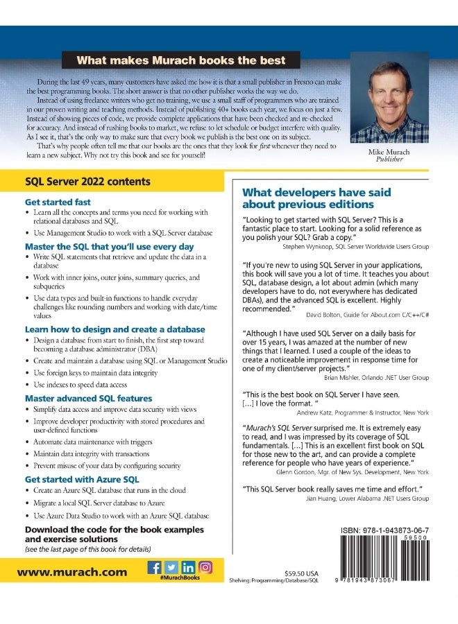 Murach (Mike) & Associates Inc SQL Server 2022 for Developers - Image 2