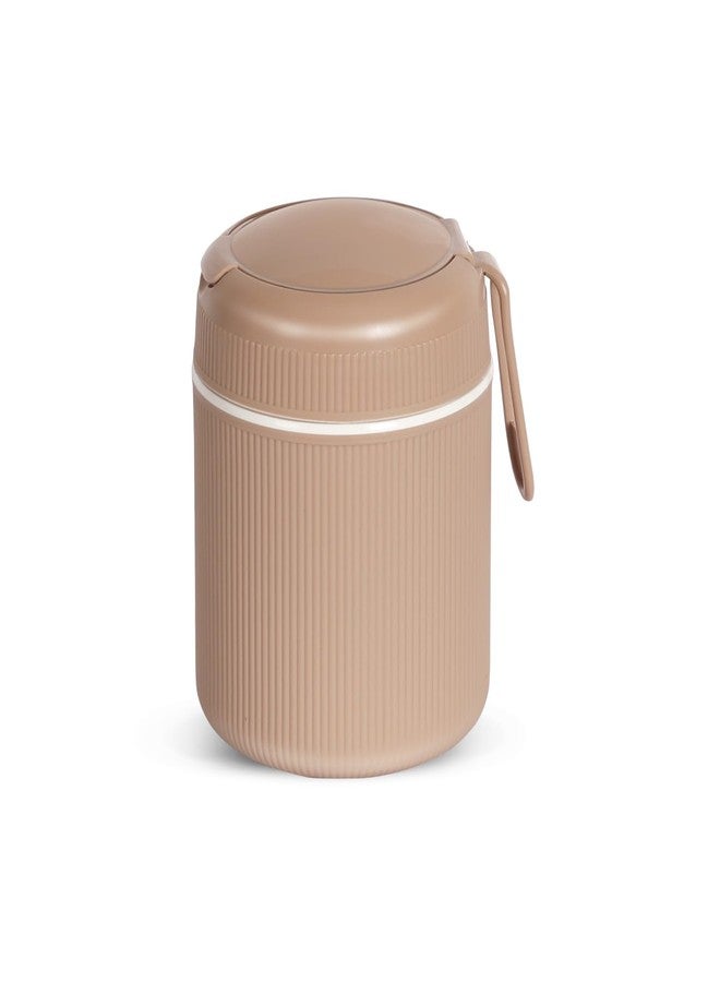 JAYPEE SoloMeal PUF Insulated Inner Stainless Steel Food Jar with Foldable Spoon|Hot/Cold Meal Jar for Kids|Office Women |Men|Food Storage Traveling Box Light Weight |Scratch Resistant|500 ml, Brown - Image 1