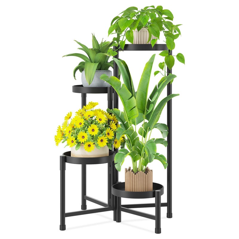 iDavosic.ly iDavosicly Plant Stand Indoor Outdoor 4 Tier Corner Metal Flower Display Holder Shelf Folding Tall Orchid Rack for Patio Balcony Porch Garden Living Room House Black - Image 2