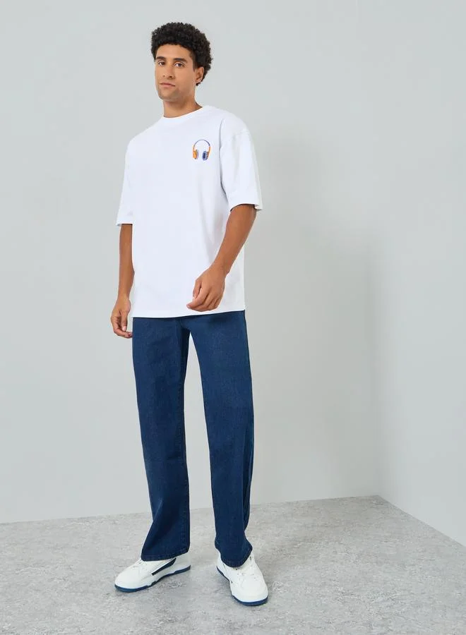 Styli Men White Oversize Embroidered T-Shirt
