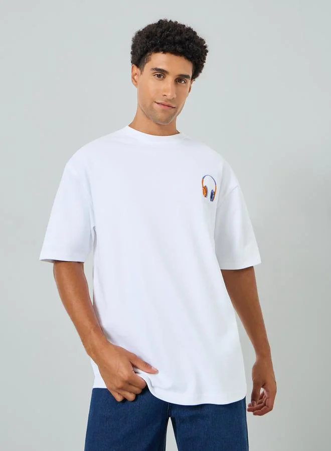 Styli Men White Oversize Embroidered T-Shirt