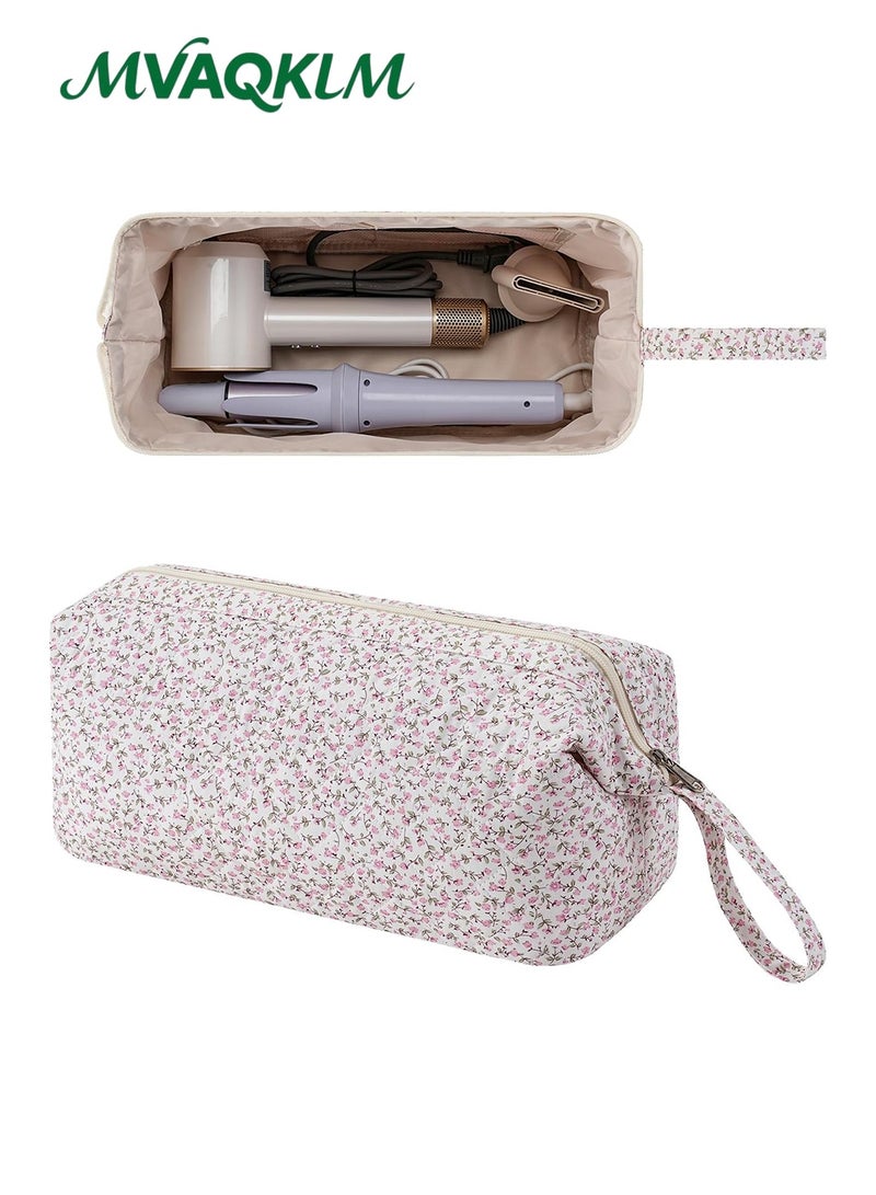 MVAQKLM  Large Hair Dryer Travel Case with Quilted Floral Design, Hair Tool Organizer Bag for Dyson Airwrap, Shark FlexStyle, Curling Iron, Straightener & Styling Accessories, Portable Beauty Storage Bag - Image 1
