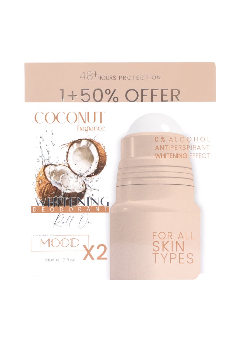 MOOD MOOD Coconut Whitening Deodorant Roll On Offer 1+50% 50 ML 