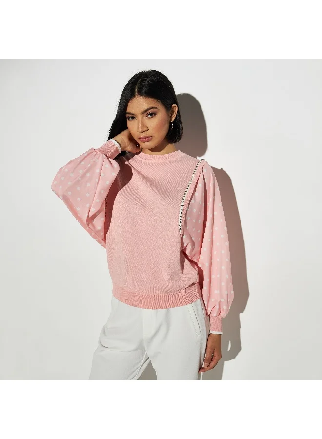 2Xtremz 2Xtremz Embellished Sweater with Volume Sleeves