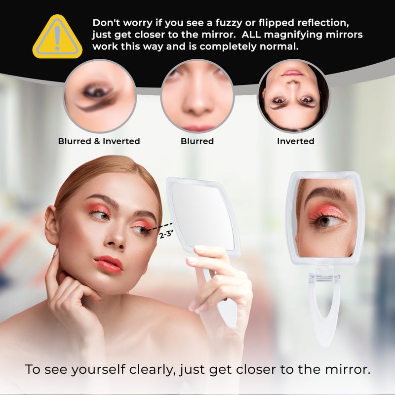 ميرورفانا مرآة يد للسفر عالية التكبير - مرآة مكياج مكبرة 10X و1X قابلة للطي 3 في 1 مرآة يد معلقة مرآة طاولة - 3.3 بوصة × 7.3 بوصة (غير مطوية) / 3.3 × 4.4 (مطوية) - Image 3