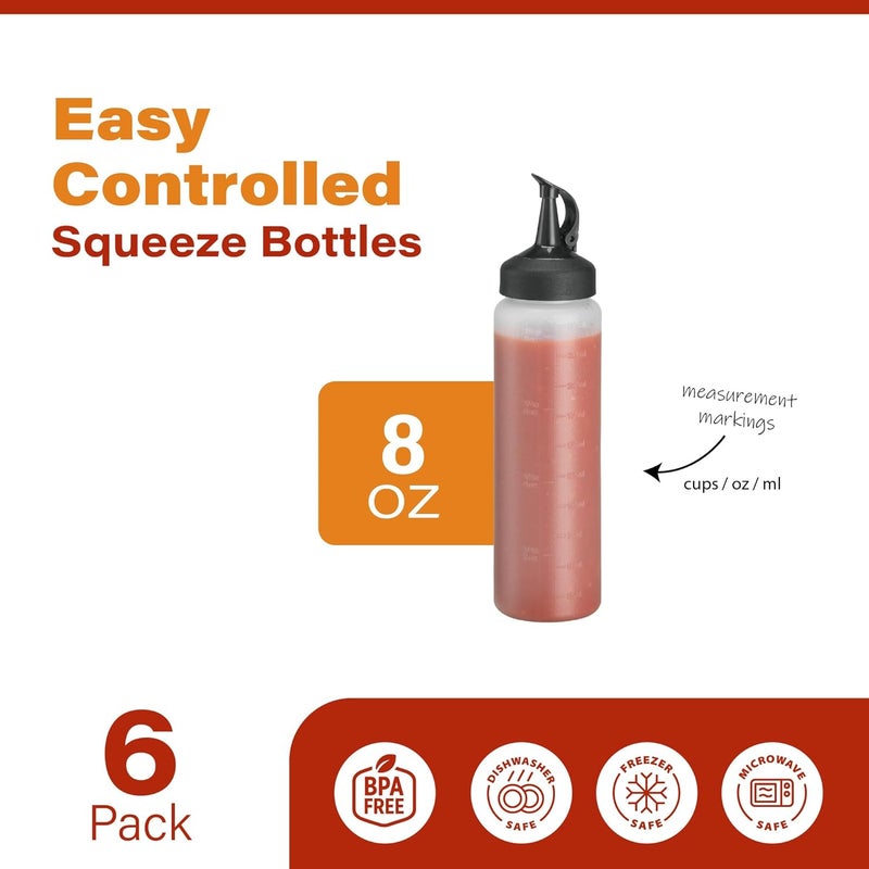 MIGHTY STRONG 6 Pack Condiment Squeeze Bottles - 8 Oz Squirt Bottles with Leak Proof Snap Cap, Easy Pour Sauce Bottles for Liquids, Ketchup, Oil - Image 2