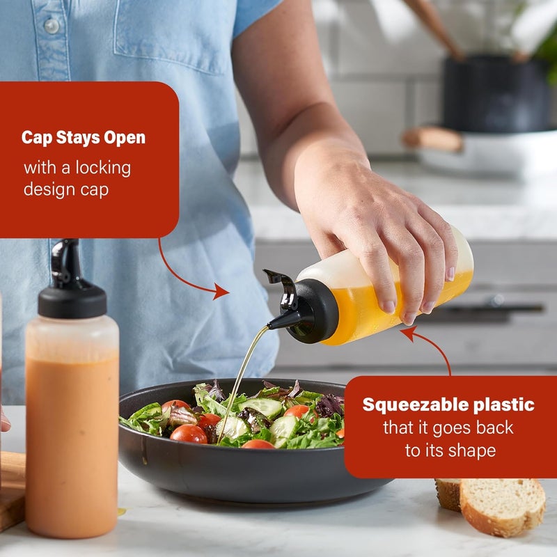 MIGHTY STRONG 6 Pack Condiment Squeeze Bottles - 8 Oz Squirt Bottles with Leak Proof Snap Cap, Easy Pour Sauce Bottles for Liquids, Ketchup, Oil - Image 4