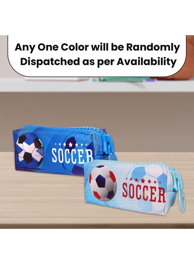 ويش كي حقيبة أقلام رصاص WISHKEY بتصميم كرة القدم للأطفال، صندوق أقلام رصاص أنيق بسحاب لتخزين أدوات القرطاسية، حقيبة تنظيم أدوات مكتبية كبيرة السعة لطلاب المدارس، (عبوة من قطعة واحدة، أزرق) - Image 2