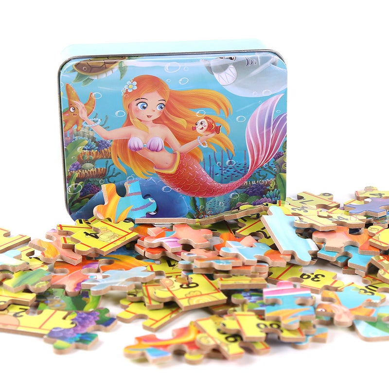 Children'S Wooden Thickeneded 60 Pieces 100 Pieces 200 Pieces Iron Box Puzzle Puzzle Animation Cartoon Flat Brain Toy - Image 4