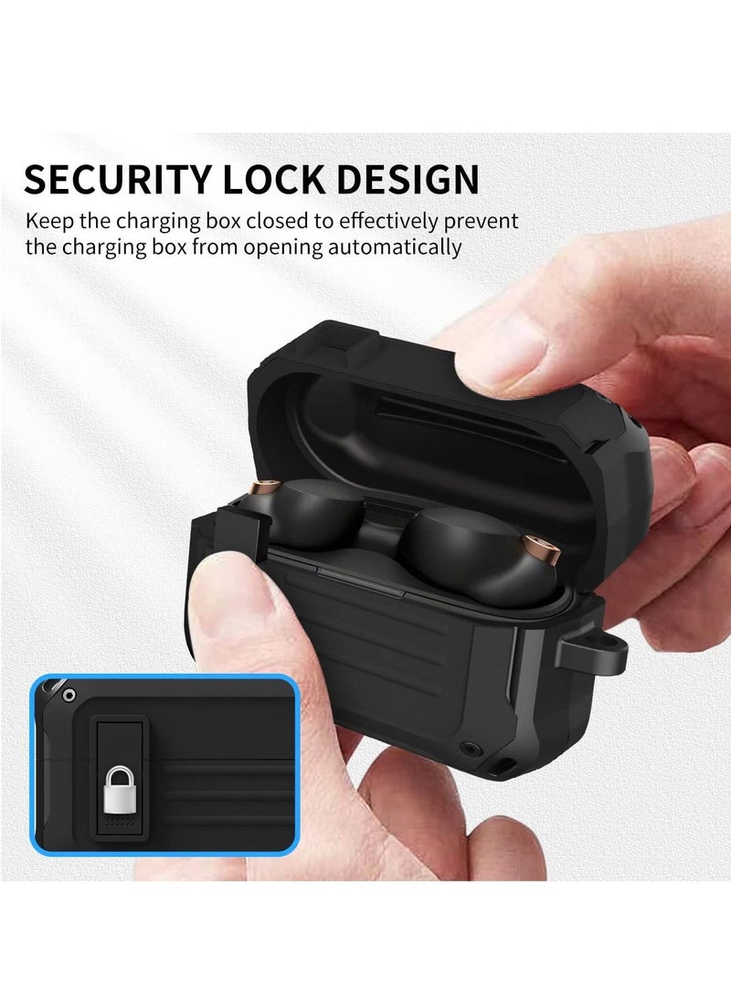 SYOSI Case for Sony WF-1000XM4(2021), with Secure Lock Armor Series Military Protective Cover Full-Body Shockproof Shell with Keychain (Black) - Image 2