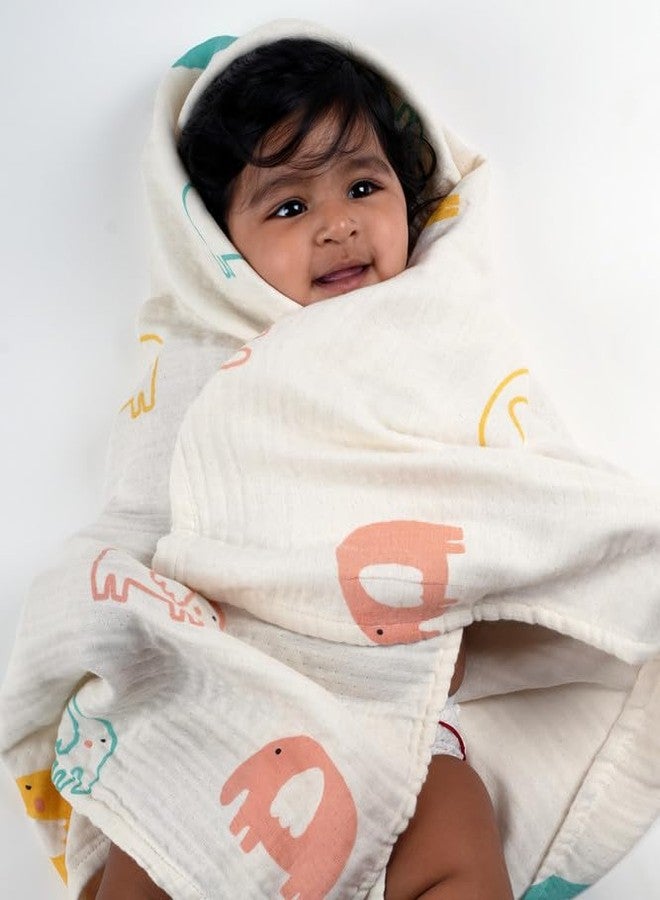 Doctor Towels, Bamboo Baby Swaddle Wrap for New Born, Muslin Towel for Baby, 75 x 75 cm, 300 GSM, Pack of 1 Towels for Newborn, Soft Baby Towels for 0 to 2 Years (Elephant)