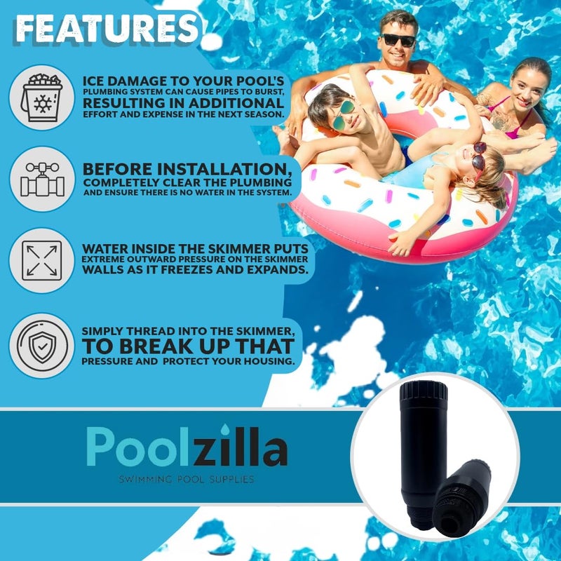 Poolzilla 1 Pack Skimmer Winterizing Plug - Above and In-Ground Pool, 9â€™â€™ Ice Guard for 1-Â½â€™â€™ and 2â€™â€™ Threaded Skimmers - Image 3